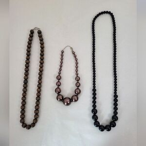 Lot Of 3 Necklaces Beads Beaded Wooden Tribal Striking Statement Fierce Runway